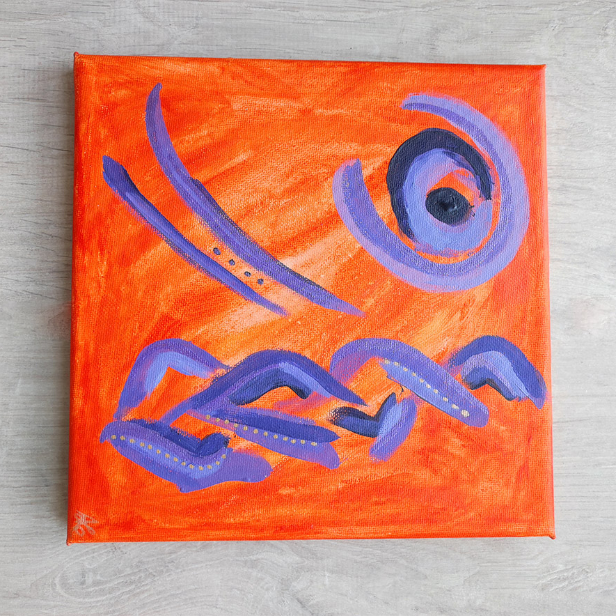 Abstraktes Acrylbild in Orange und Violett